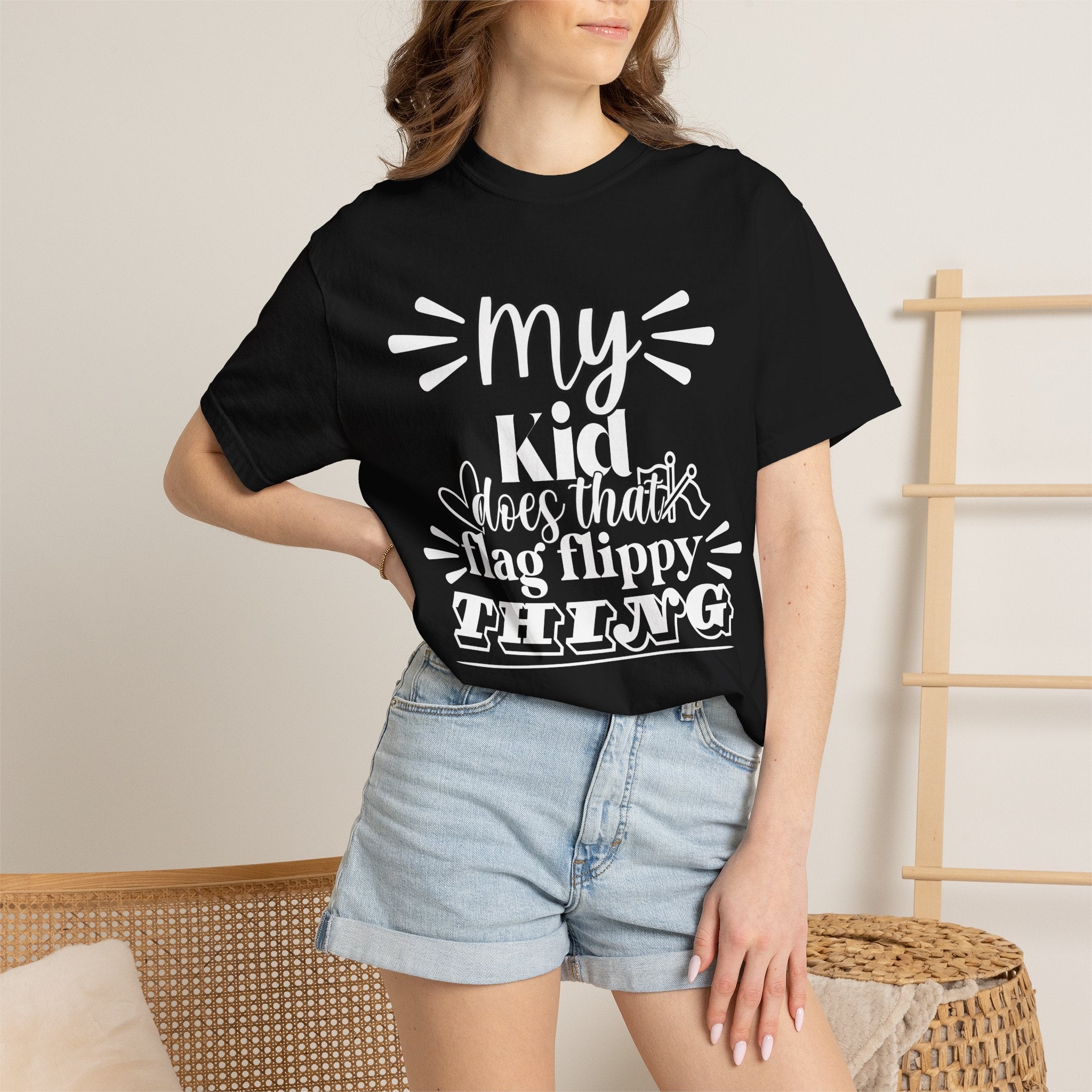 My kid does that flag flippy thing- Funny Color guard T-shirt