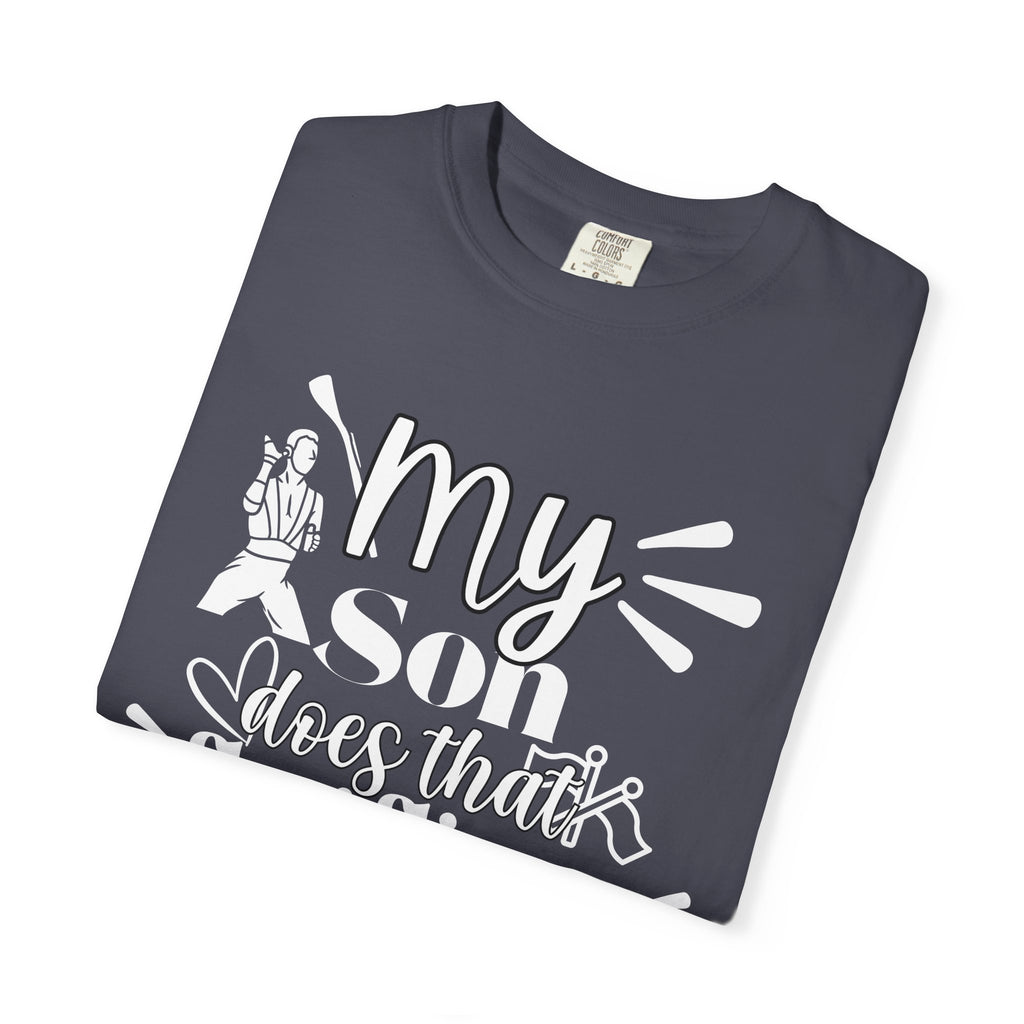My son does that flippy flag thing- Funny Color guard T-shirt
