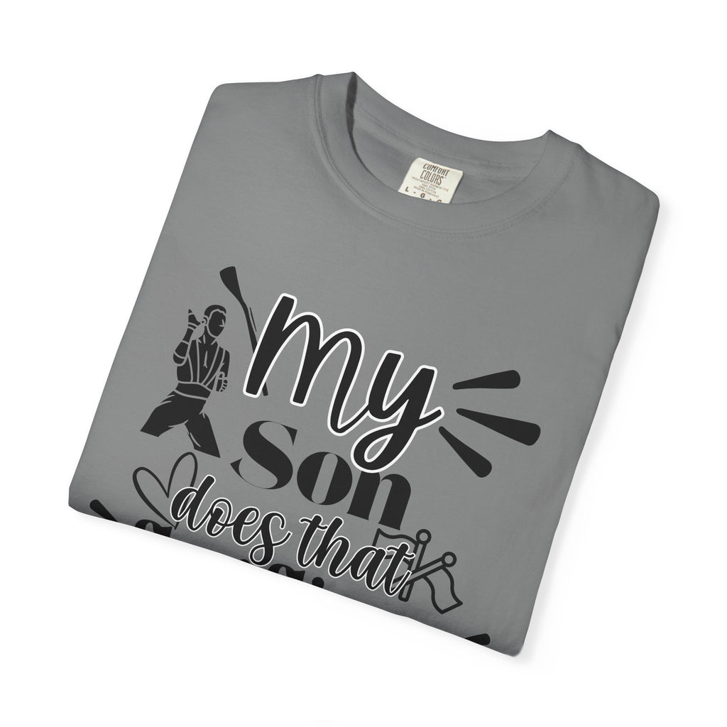 My son does that flippy flag thing- Funny Color guard T-shirt