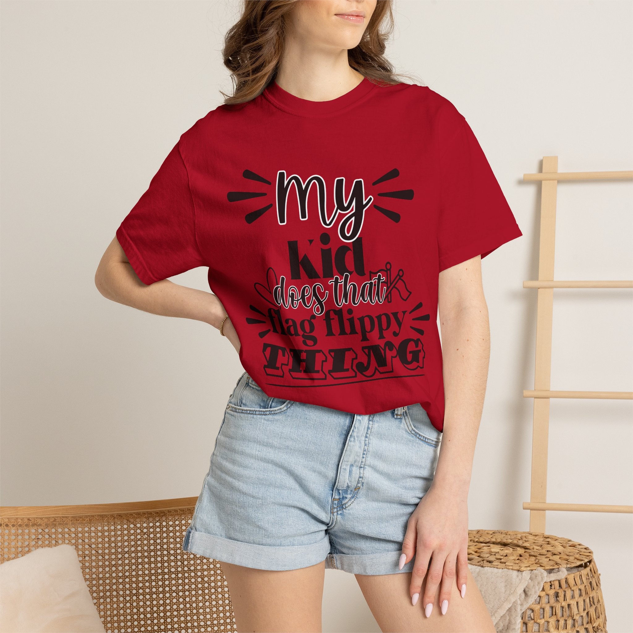 My kid does that flag flippy thing- Funny Color guard T-shirt