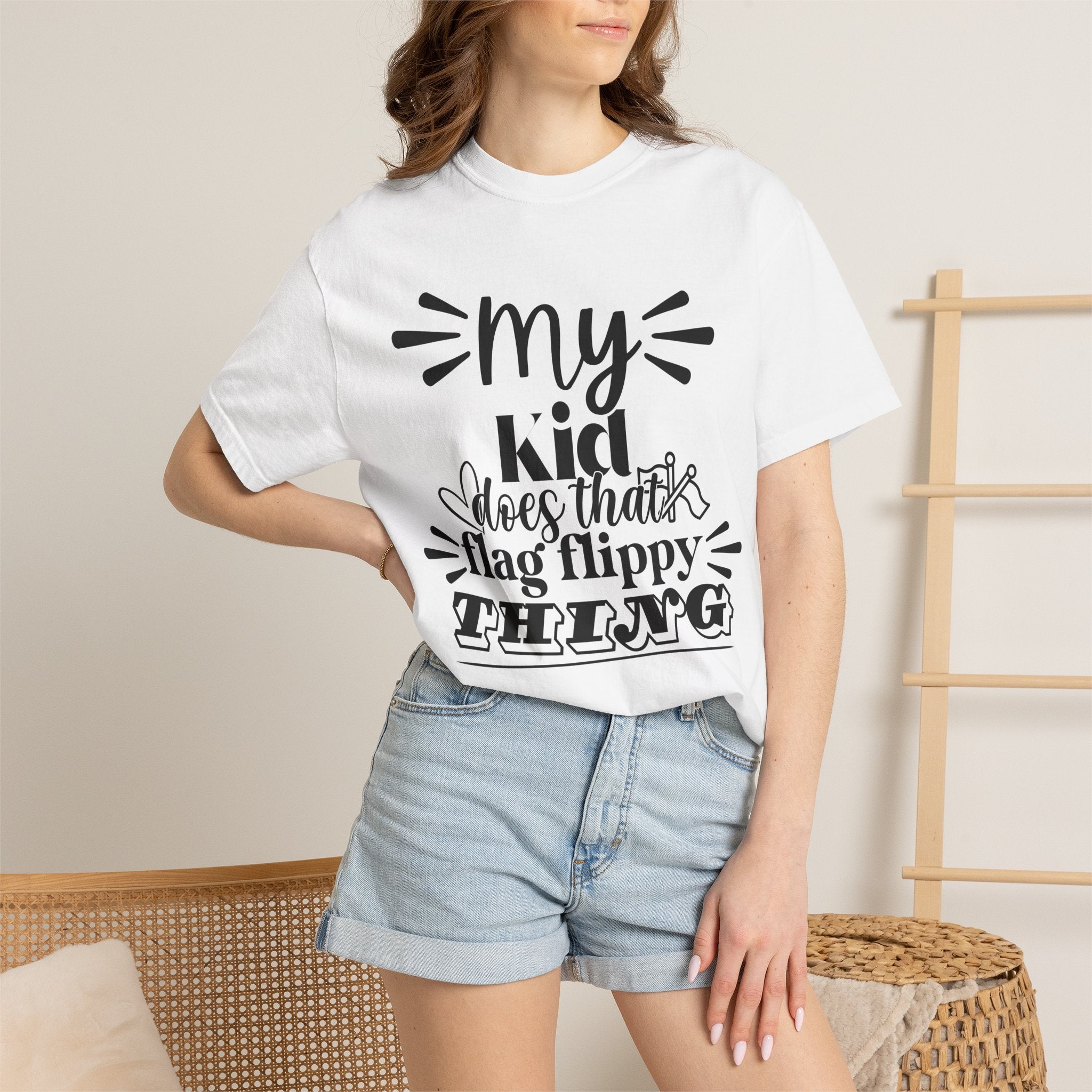 My kid does that flag flippy thing- Funny Color guard T-shirt