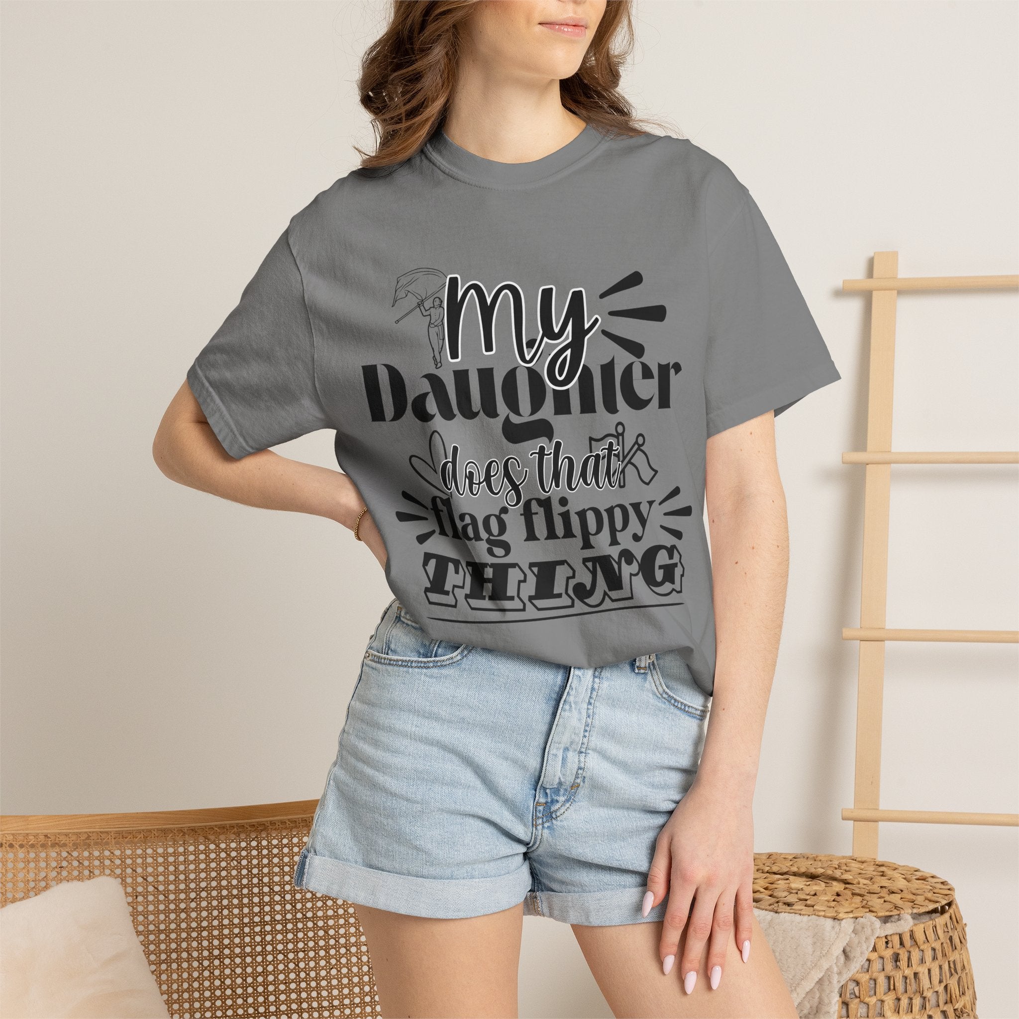 My daughter does that flag flippy thing- Funny Color guard T-shirt