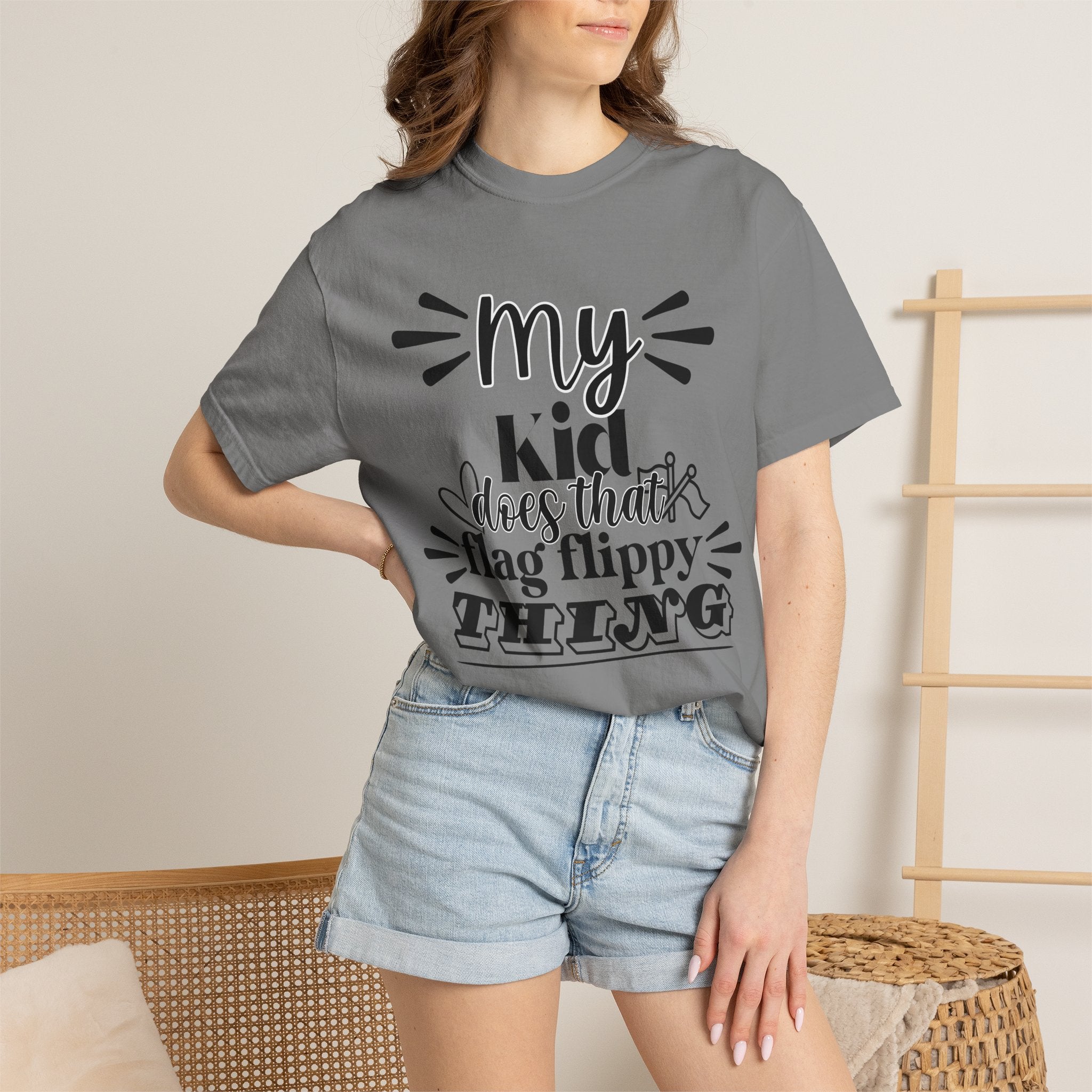 My kid does that flag flippy thing- Funny Color guard T-shirt